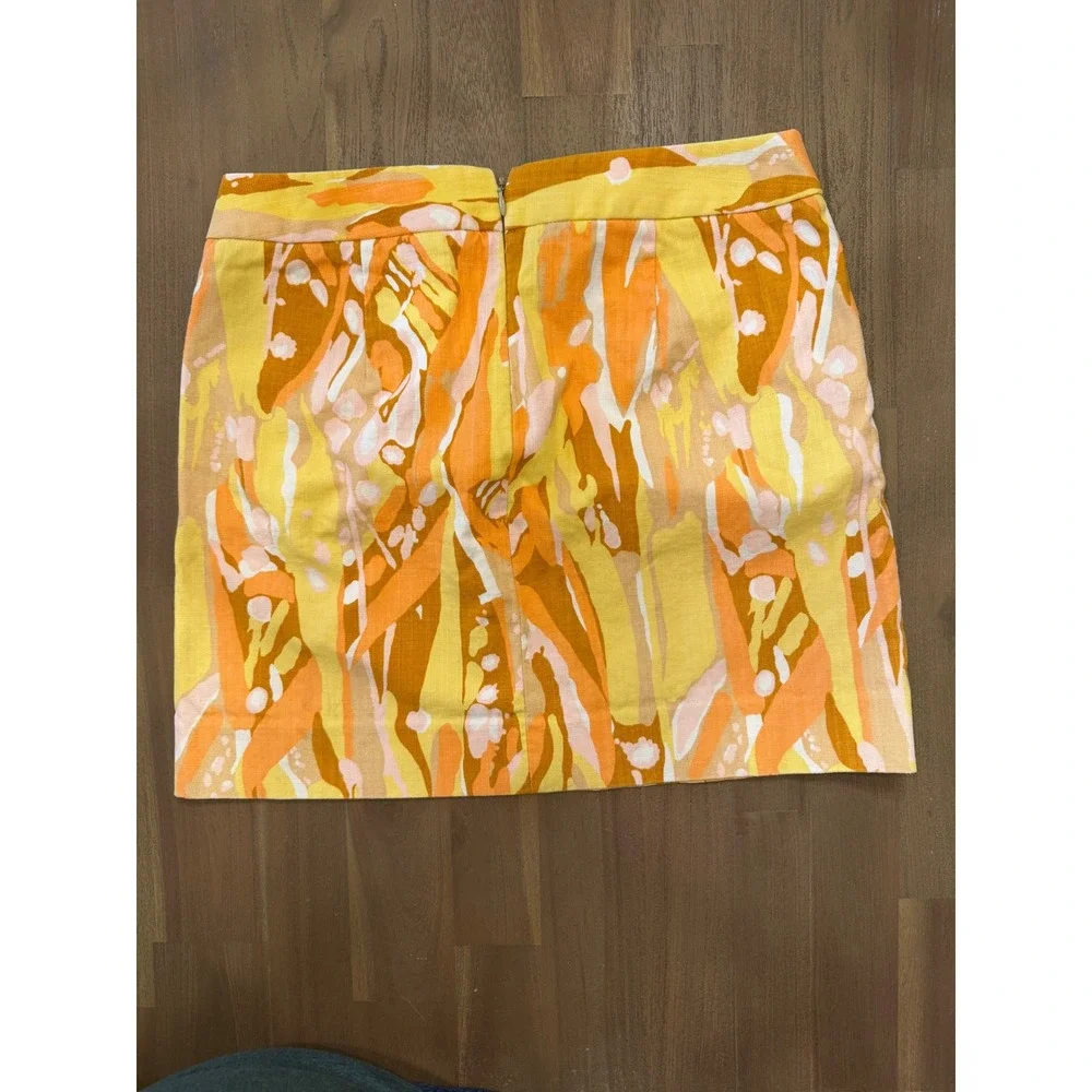 J.Crew Orange Yellow Abstract Print Mini Skirt Size 2 Cotton Stretch Retro
